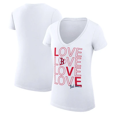 Women's G-III 4Her by Carl Banks White Boston Red Sox Love Graphic Team V-Neck Fitted T-Shirt