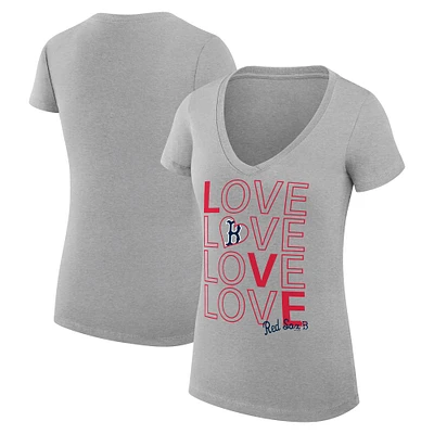 Women's G-III 4Her by Carl Banks Heather Gray Boston Red Sox Love Graphic Team V-Neck Fitted T-Shirt