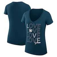 Women's G-III 4Her by Carl Banks Navy New York Yankees Love Graphic Team V-Neck Fitted T-Shirt
