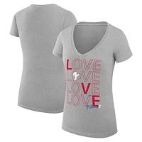Women's G-III 4Her by Carl Banks Heather Gray Philadelphia Phillies Love Graphic Team V-Neck Fitted T-Shirt