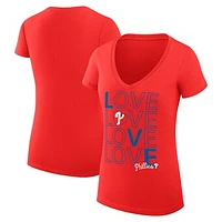 Women's G-III 4Her by Carl Banks Red Philadelphia Phillies Love Graphic Team V-Neck Fitted T-Shirt