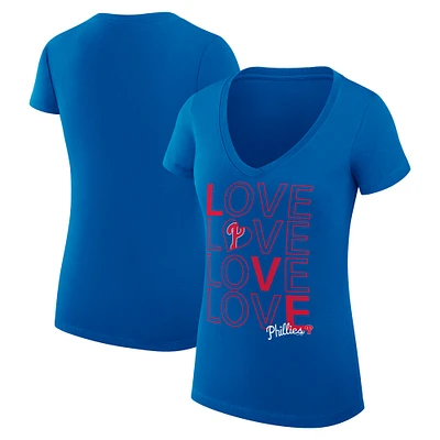 Women's G-III 4Her by Carl Banks Royal Philadelphia Phillies Love Graphic Team V-Neck Fitted T-Shirt