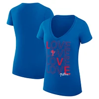 Women's G-III 4Her by Carl Banks Royal Philadelphia Phillies Love Graphic Team V-Neck Fitted T-Shirt