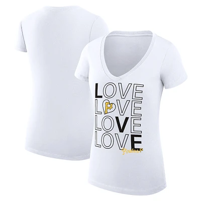 Women's G-III 4Her by Carl Banks White Pittsburgh Pirates Love Graphic Team V-Neck Fitted T-Shirt
