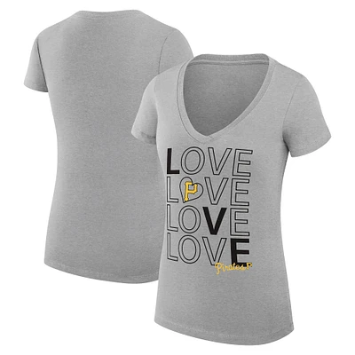 Women's G-III 4Her by Carl Banks Heather Gray Pittsburgh Pirates Love Graphic Team V-Neck Fitted T-Shirt