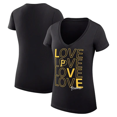 Women's G-III 4Her by Carl Banks Pittsburgh Pirates Love Graphic Team V-Neck Fitted T-Shirt