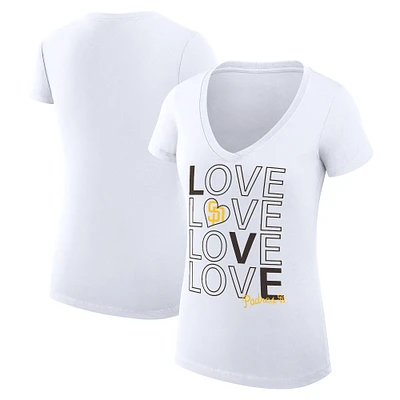 Women's G-III 4Her by Carl Banks White San Diego Padres Love Graphic Team V-Neck Fitted T-Shirt