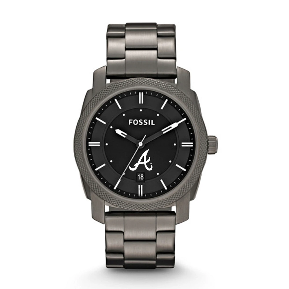 Men's Fossil Gray Atlanta Braves Machine Smoke Stainless Steel Watch