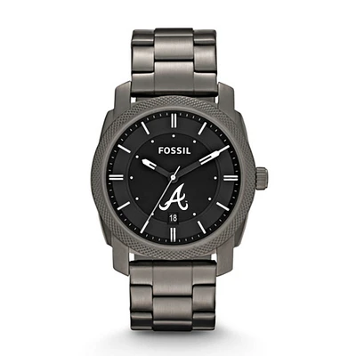 Men's Fossil Gray Atlanta Braves Machine Smoke Stainless Steel Watch