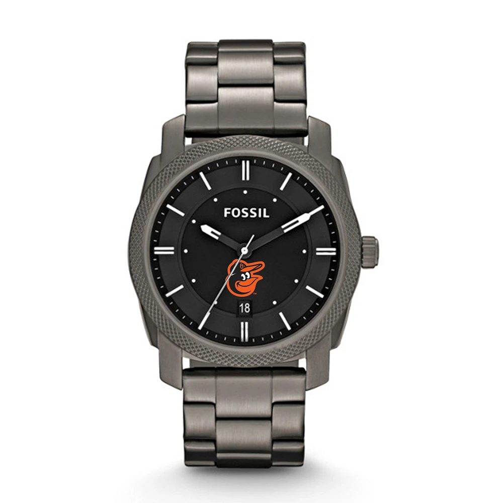 Men's Fossil Gray Baltimore Orioles Machine Smoke Stainless Steel Watch