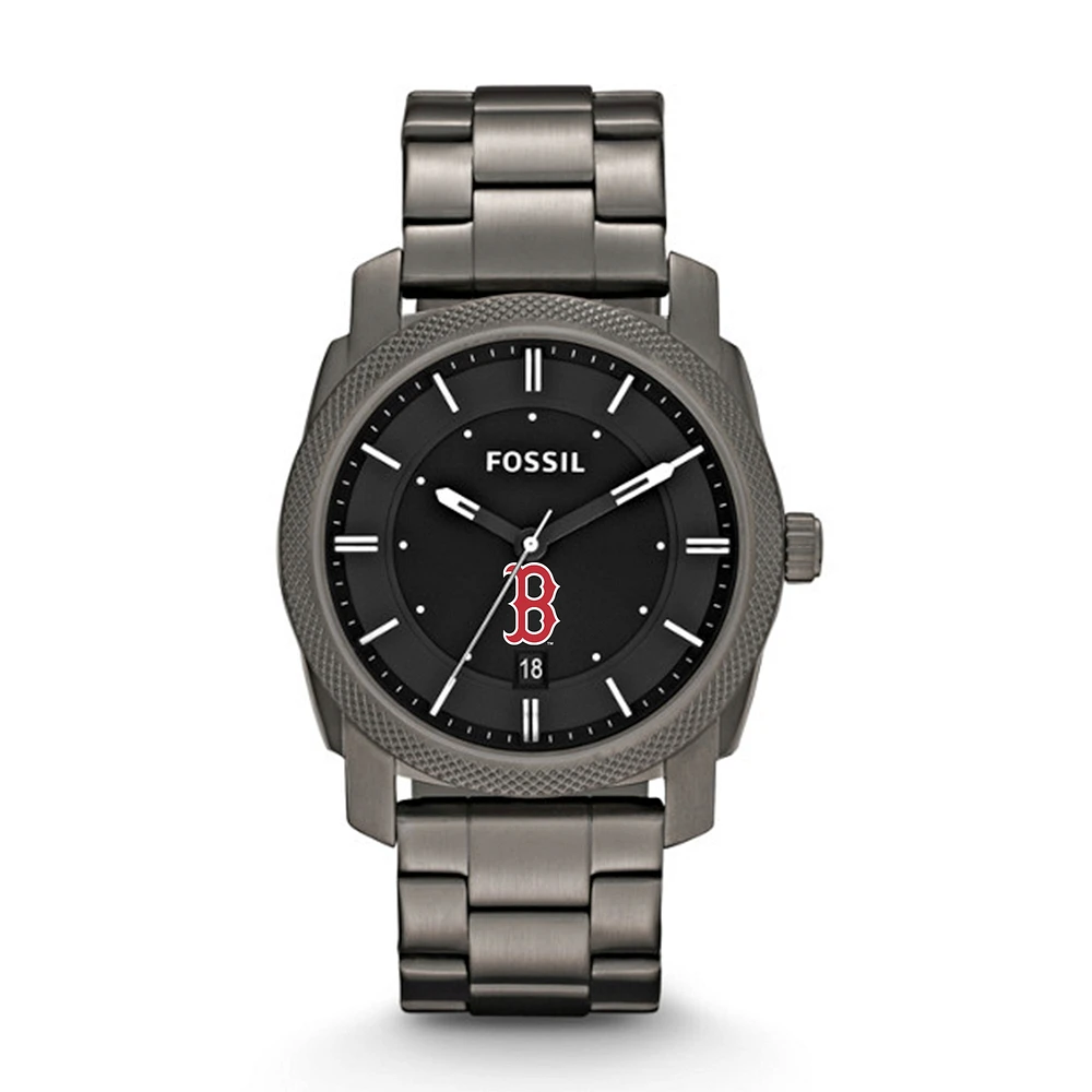 Men's Fossil Gray Boston Red Sox Machine Smoke Stainless Steel Watch