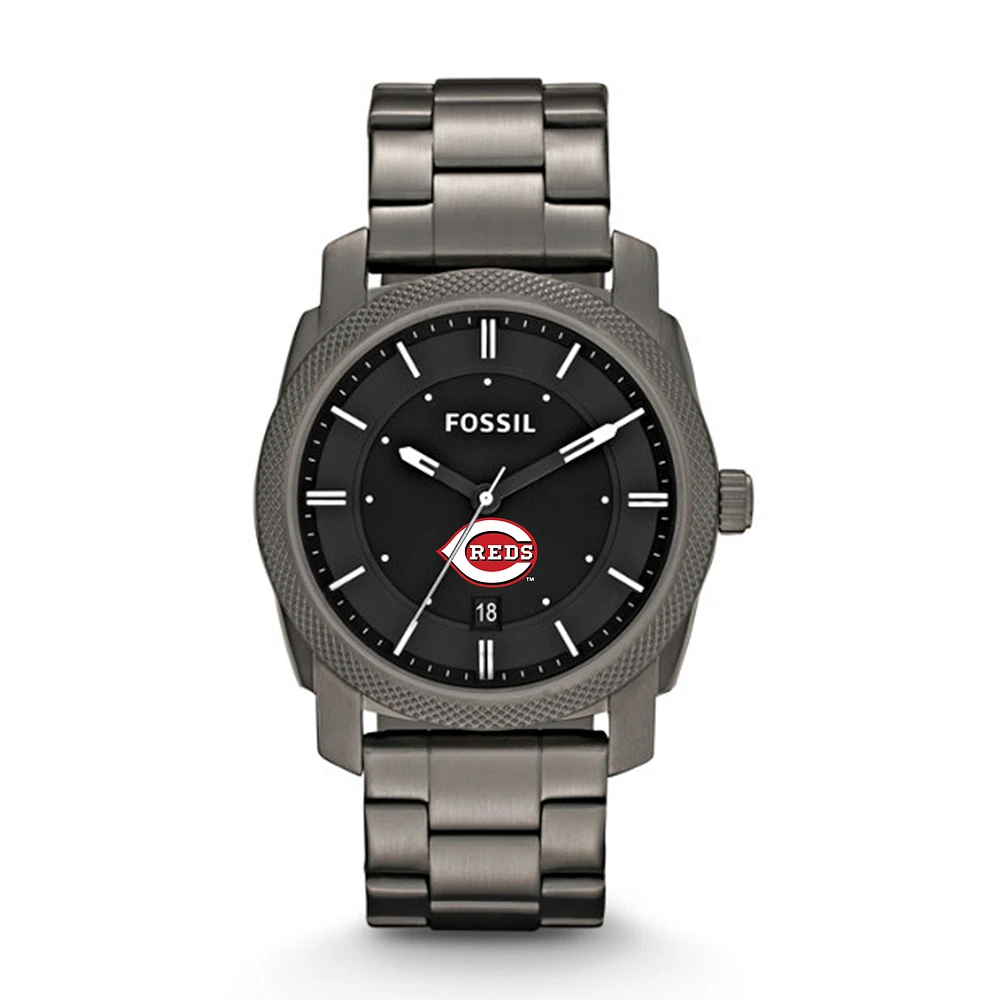 Men's Fossil Gray Cincinnati Reds Machine Smoke Stainless Steel Watch