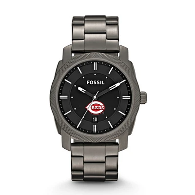 Men's Fossil Gray Cincinnati Reds Machine Smoke Stainless Steel Watch
