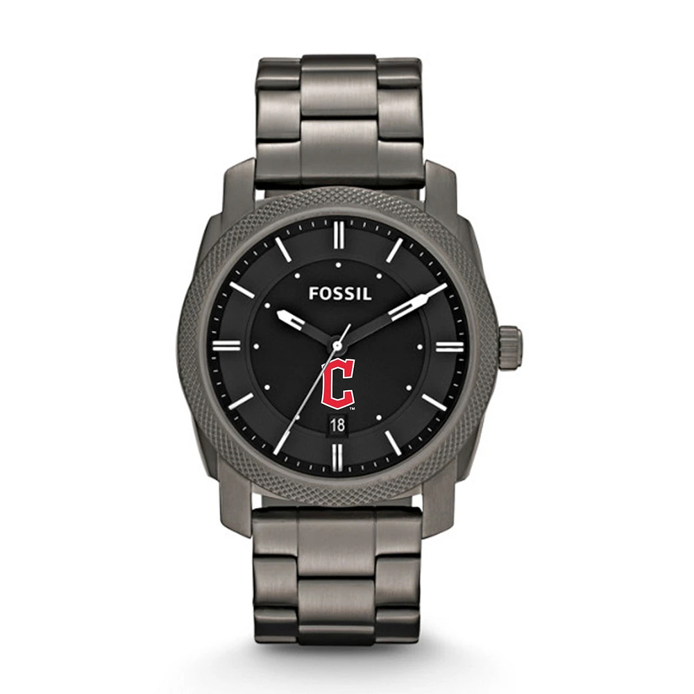Men's Fossil Gray Cleveland Guardians Machine Smoke Stainless Steel Watch