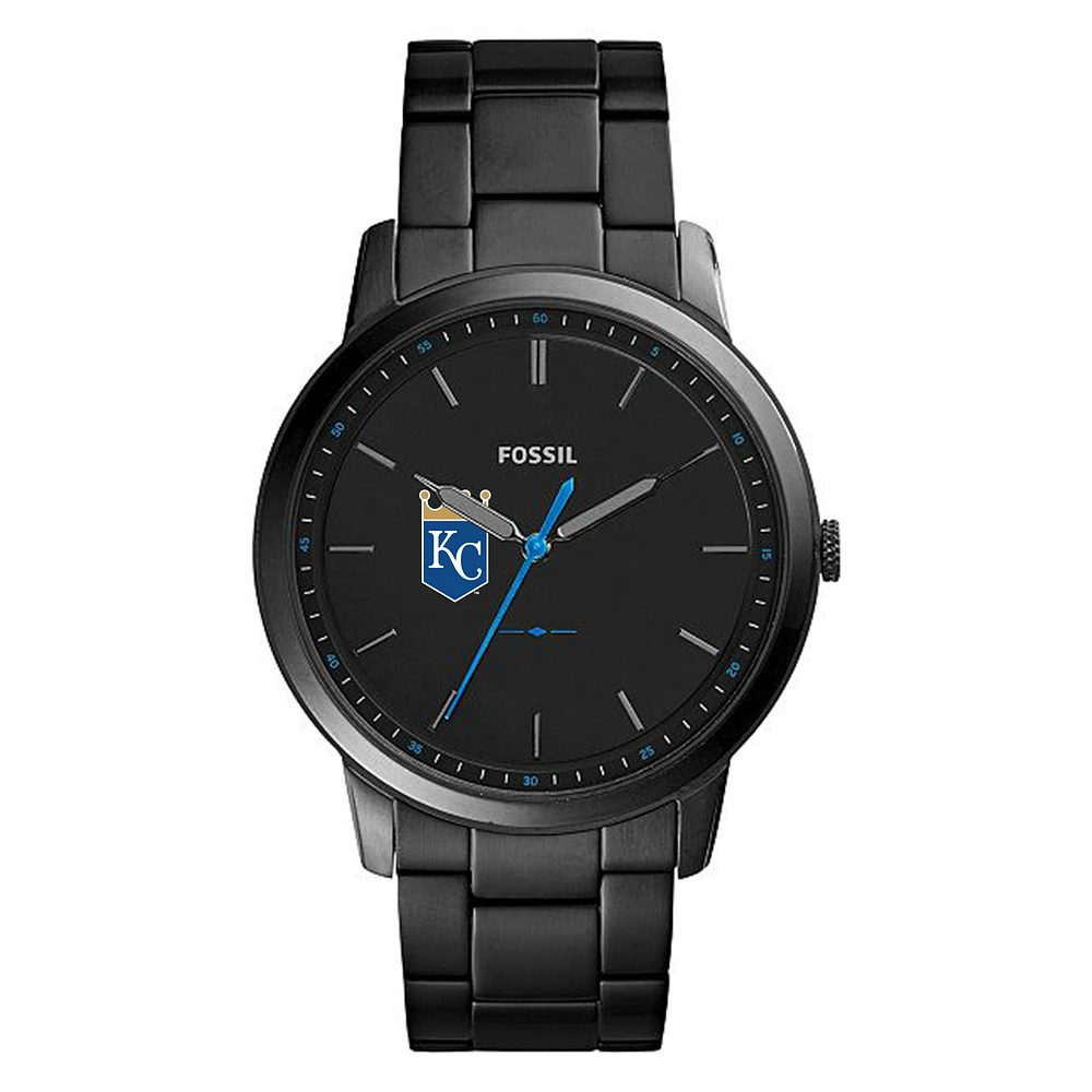 Men's Fossil Black Kansas City Royals Minimalist Stainless Steel Watch