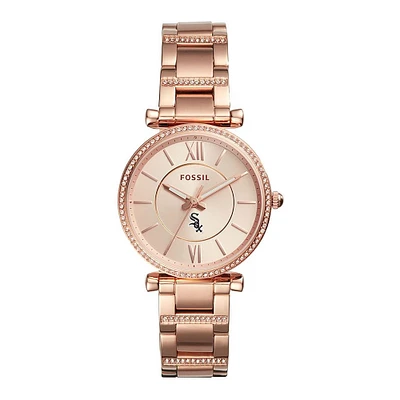 Women's Fossil Rose Gold Chicago White Sox Carlie Stainless Steel Watch