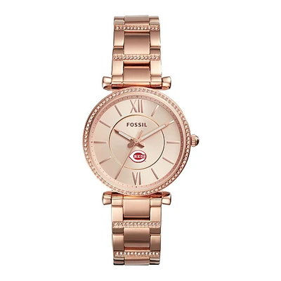 Women's Fossil Rose Gold Cincinnati Reds Carlie Stainless Steel Watch