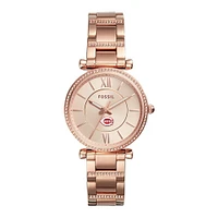 Women's Fossil Rose Gold Cincinnati Reds Carlie Stainless Steel Watch