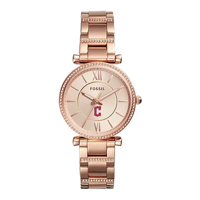Women's Fossil Rose Gold Cleveland Guardians Carlie Stainless Steel Watch