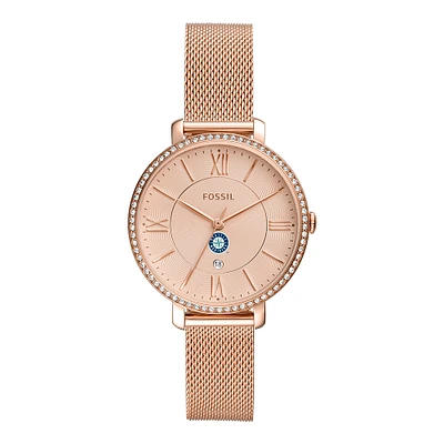 Women's Fossil Rose Gold Seattle Mariners Jacqueline Stainless Steel Watch