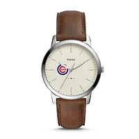 Men's Fossil Brown Chicago Cubs Minimalist Leather Watch