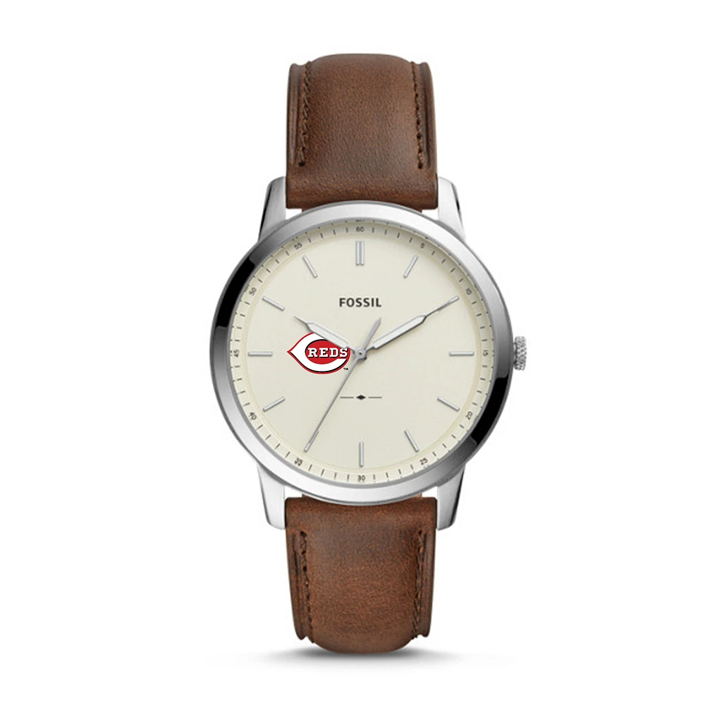 Men's Fossil Brown Cincinnati Reds Minimalist Leather Watch