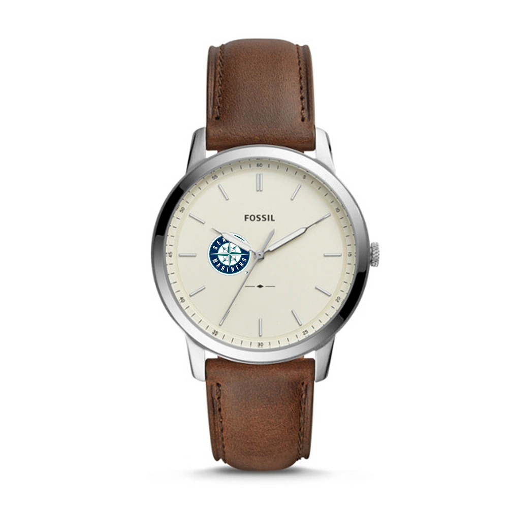Men's Fossil Brown Seattle Mariners Minimalist Leather Watch