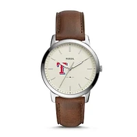 Men's Fossil Brown Texas Rangers Minimalist Leather Watch