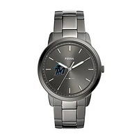 Men's Fossil Gray Miami Marlins Fossil Minimalist Smoke Stainless Steel Watch