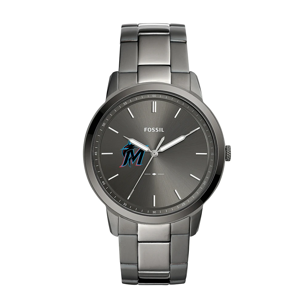 Men's Fossil Gray Miami Marlins Fossil Minimalist Smoke Stainless Steel Watch