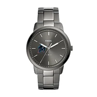 Men's Fossil Gray Miami Marlins Fossil Minimalist Smoke Stainless Steel Watch