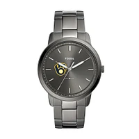 Men's Fossil Gray Milwaukee Brewers Fossil Minimalist Smoke Stainless Steel Watch