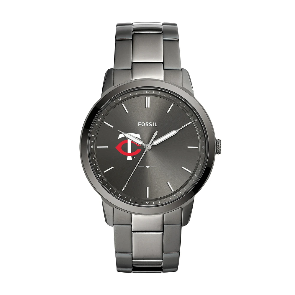 Men's Fossil Gray Minnesota Twins Fossil Minimalist Smoke Stainless Steel Watch