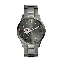 Men's Fossil Gray New York Mets Fossil Minimalist Smoke Stainless Steel Watch