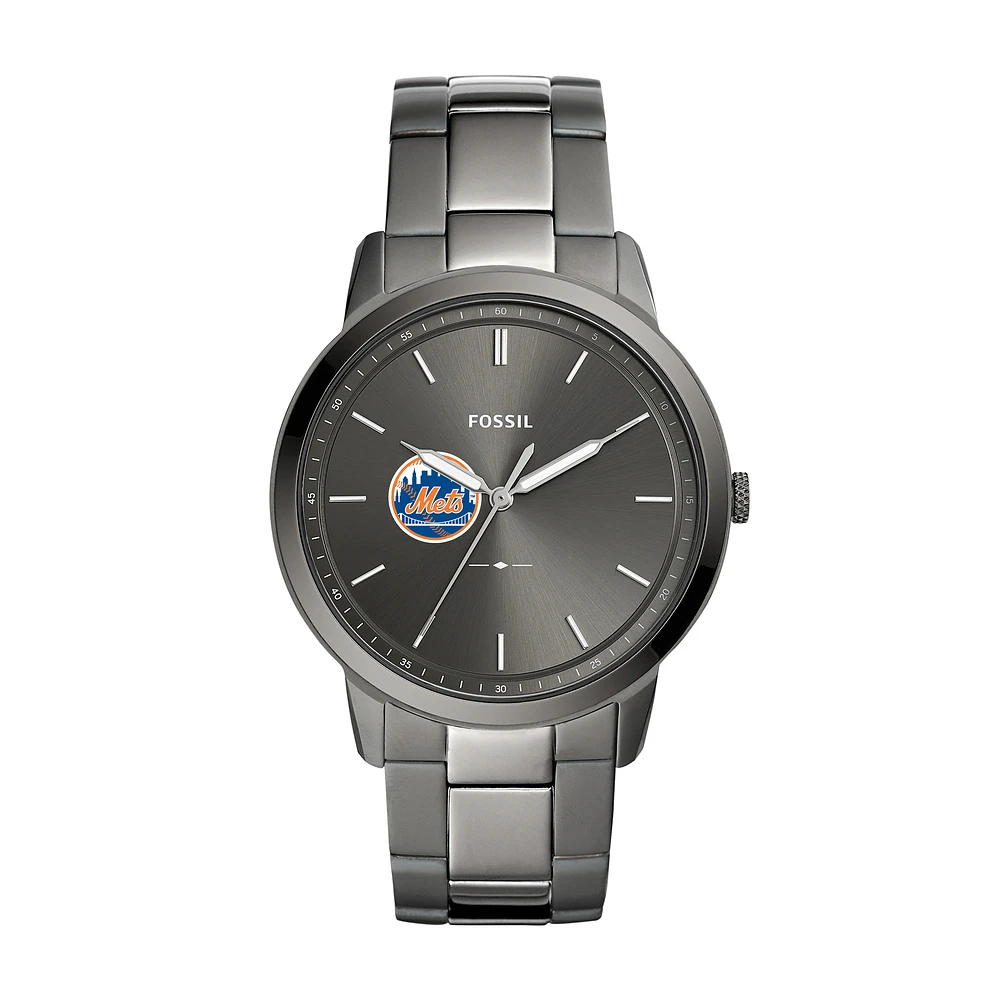 Men's Fossil Gray New York Mets Fossil Minimalist Smoke Stainless Steel Watch