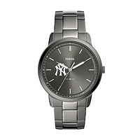 Men's Fossil Gray New York Yankees Fossil Minimalist Smoke Stainless Steel Watch