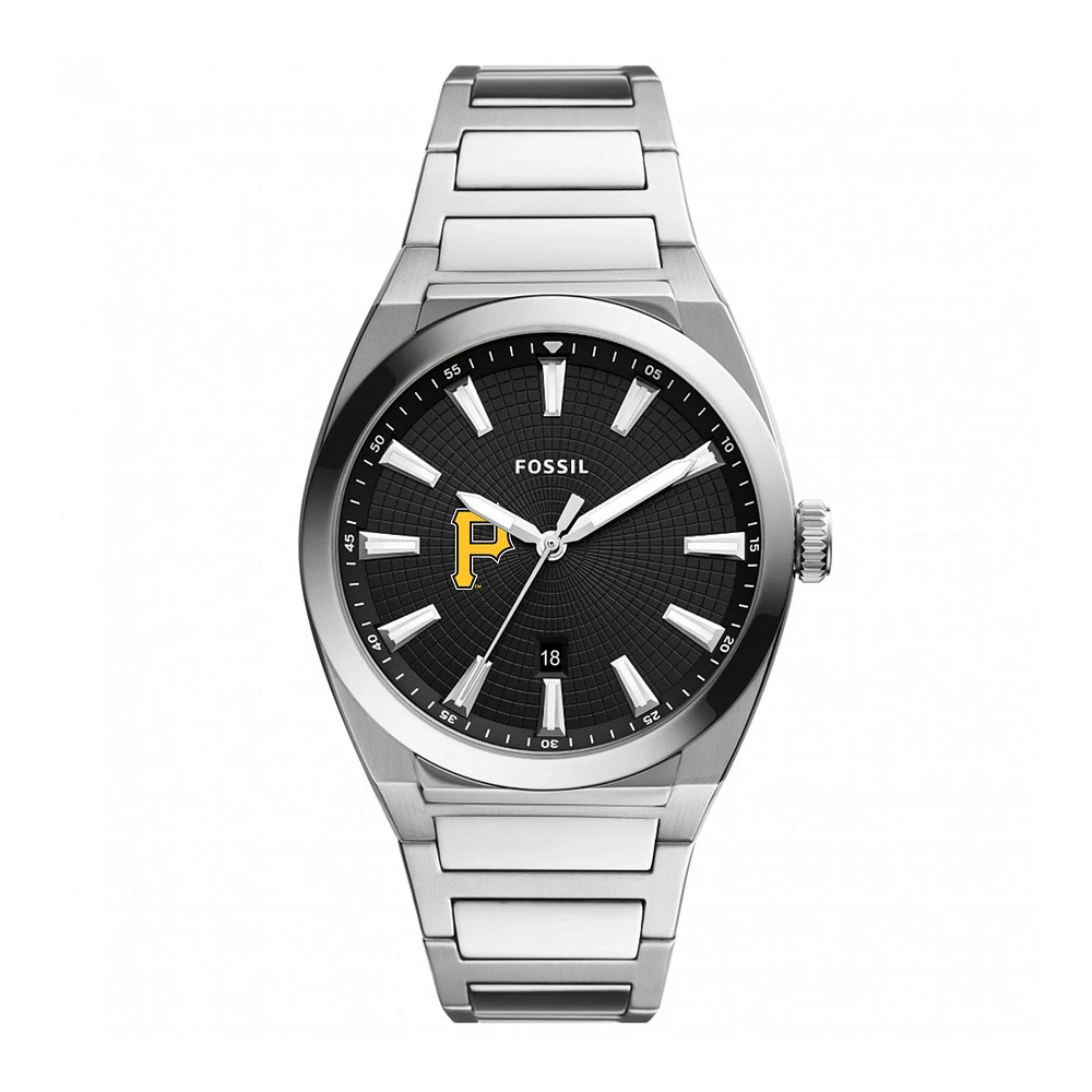 Men's Fossil Black Pittsburgh Pirates Everett Stainless Steel Watch