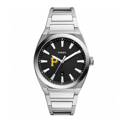 Men's Fossil Black Pittsburgh Pirates Everett Stainless Steel Watch