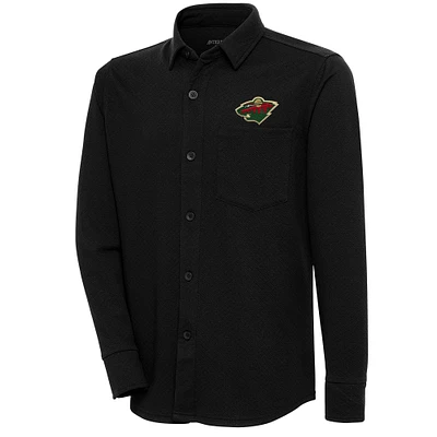 Men's Antigua  Black Minnesota Wild Streamer Button-Up Shacket
