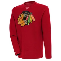 Men's Antigua  Red Chicago Blackhawks Flier Bunker Tri-Blend Pullover Sweatshirt
