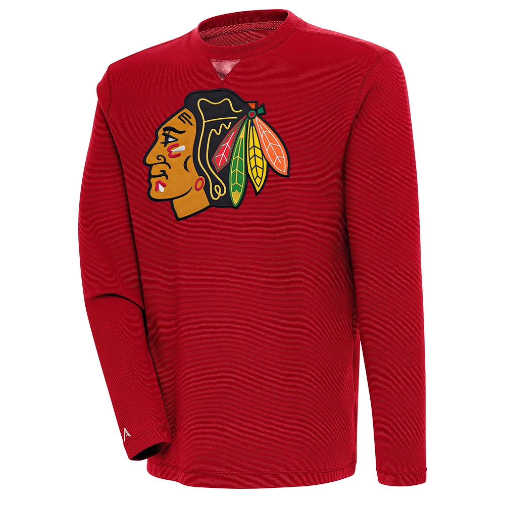 Men's Antigua Red Chicago Blackhawks Flier Bunker Tri-Blend Pullover Sweatshirt
