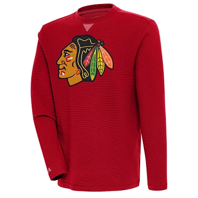 Men's Antigua  Red Chicago Blackhawks Flier Bunker Tri-Blend Pullover Sweatshirt