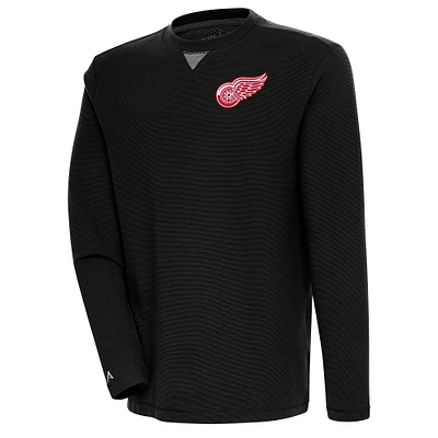 Men's Antigua  Black Detroit Red Wings Flier Bunker Tri-Blend Pullover Sweatshirt