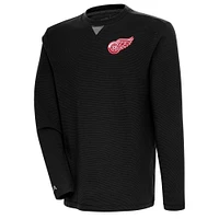 Men's Antigua  Black Detroit Red Wings Flier Bunker Tri-Blend Pullover Sweatshirt