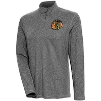 Women's Antigua  Heather Black Chicago Blackhawks Confront Quarter-Zip Pullover Top