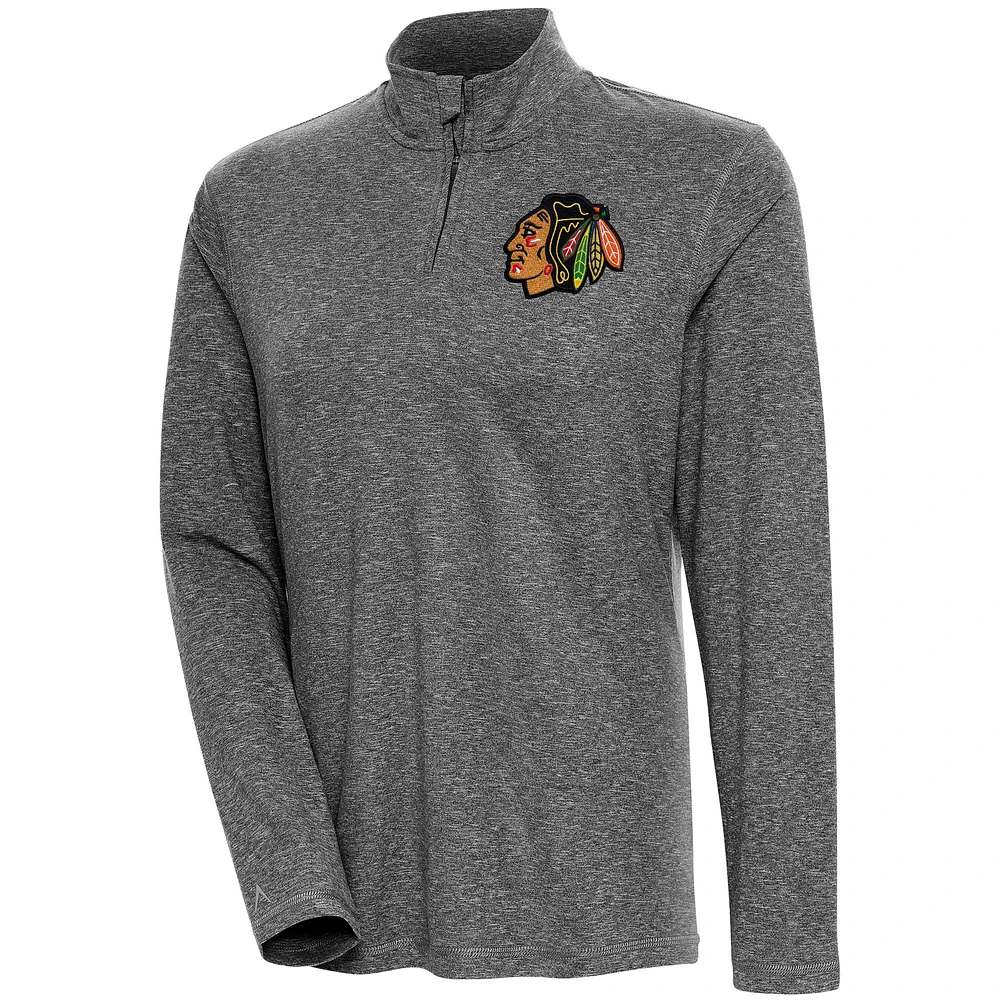 Women's Antigua Heather Black Chicago Blackhawks Confront Quarter-Zip Pullover Top