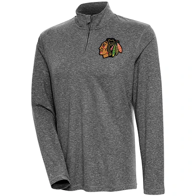 Women's Antigua  Heather Black Chicago Blackhawks Confront Quarter-Zip Pullover Top