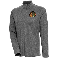 Women's Antigua  Heather Black Chicago Blackhawks Confront Quarter-Zip Pullover Top