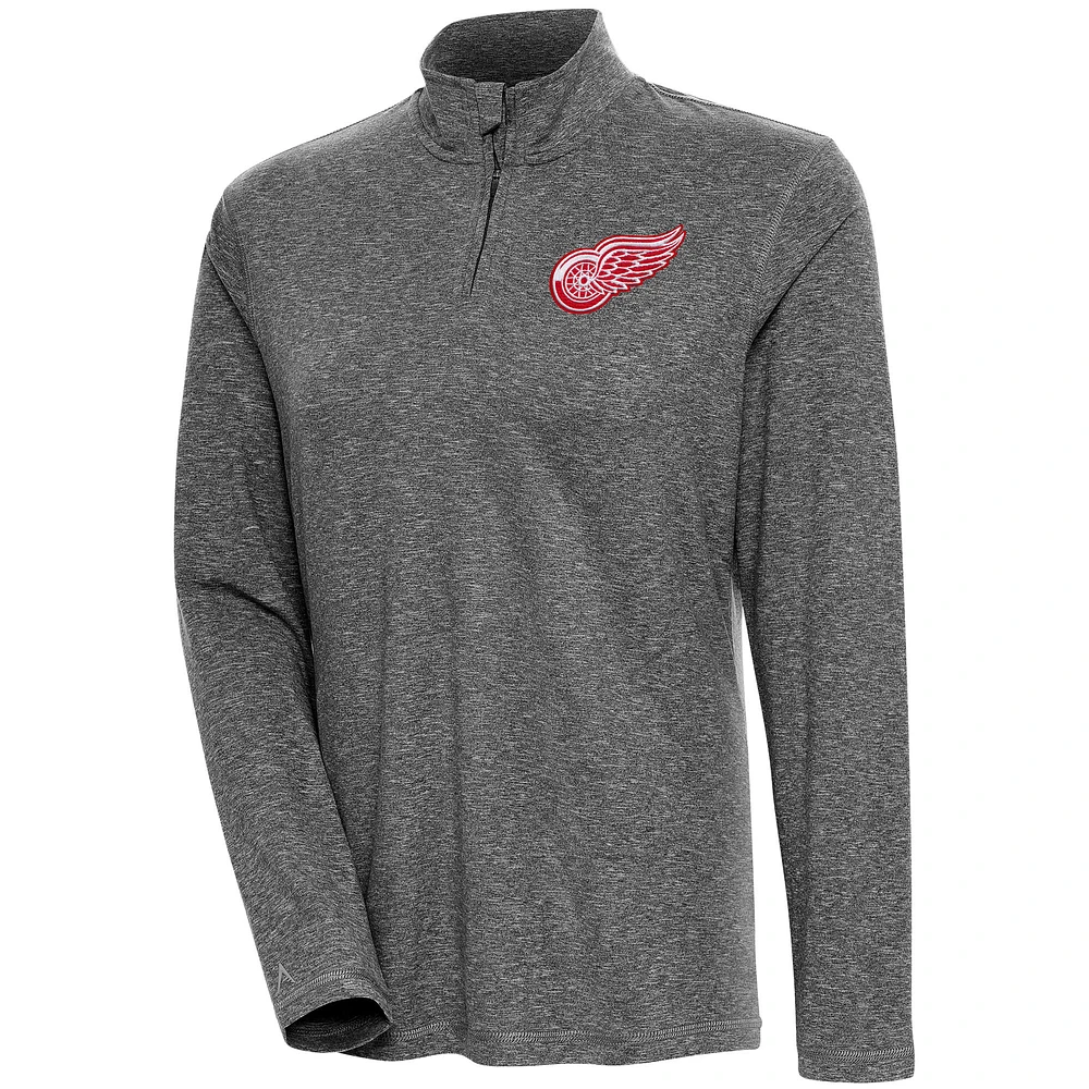 Women's Antigua Heather Black Detroit Red Wings Confront Quarter-Zip Pullover Top