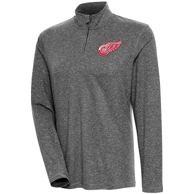 Women's Antigua  Heather Black Detroit Red Wings Confront Quarter-Zip Pullover Top